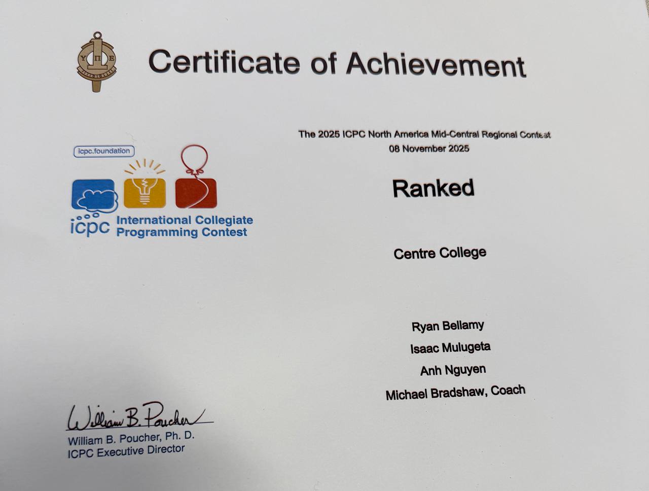 ICPC competition certificate